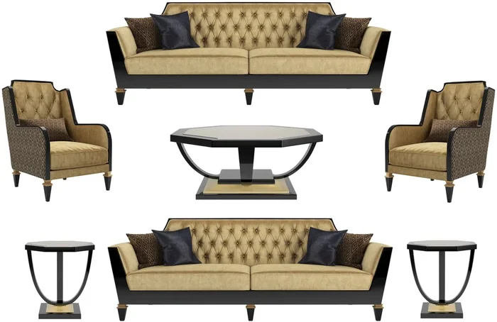 Casa Padrino ensemble de salon baroque de luxe or / noir – 2 Canapés & 2 Fauteuils & 1 Table Basse & 2 Tables d’Appoint – Meubles de salon de style baroque – Meubles Baroques Nobles