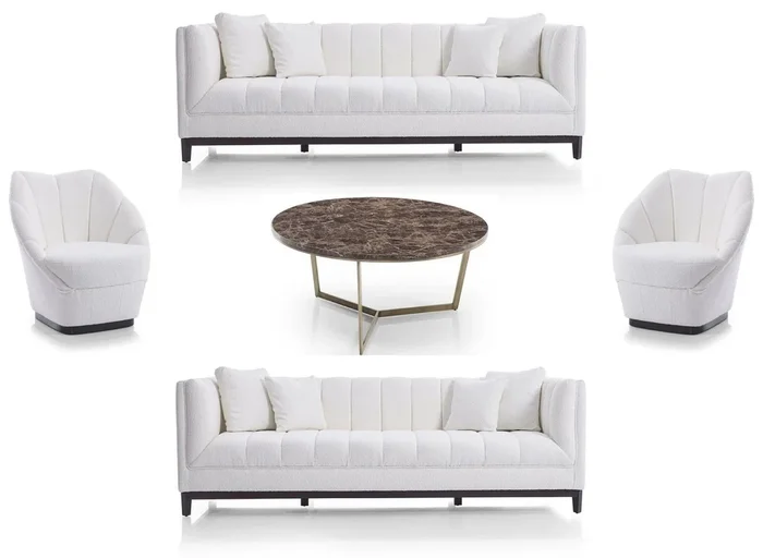 Casa Padrino Ensemble de Salon de Luxe Blanc / Noir / Laiton – 2 Canapés de Luxe & 2 Fauteuils de Luxe & 1 Table Basse de Luxe – Meubles de Salon – Meubles de Luxe – Ameublement de Luxe