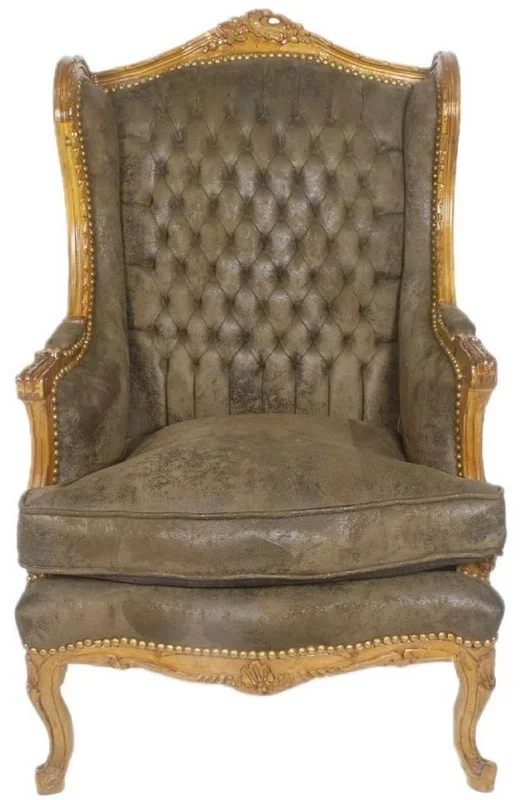 Casa Padrino Fauteuil à Oreilles Baroque Chesterfield Marron Foncé / Marron 83 x 83 x H. 110 cm – Mobilier Baroque