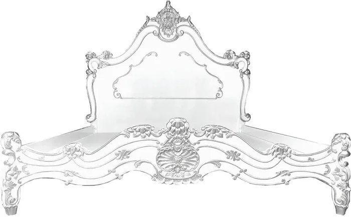 Casa Padrino lit double baroque de luxe blanc / argent – Lit en bois massif noble avec tête de lit – Magnifique mobilier de chambre de style baroque