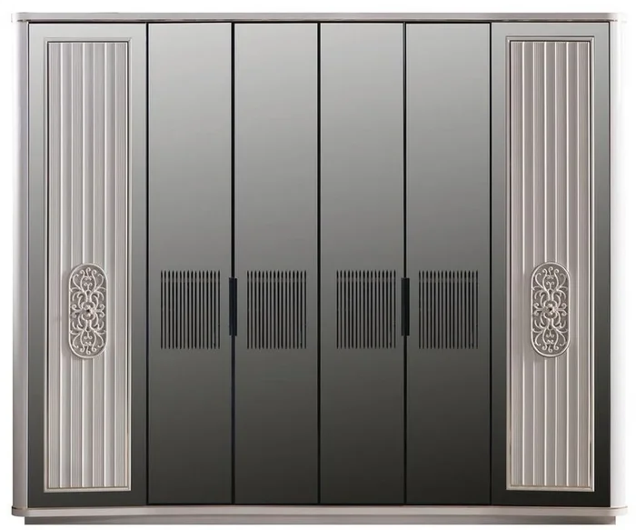 Casa Padrino luxury Art Deco bedroom cabinet white / black 265 x 67 x H. 220 cm – Noble solid wood wardrobe with 6 mirrored doors – Bedroom furniture – Luxury Quality