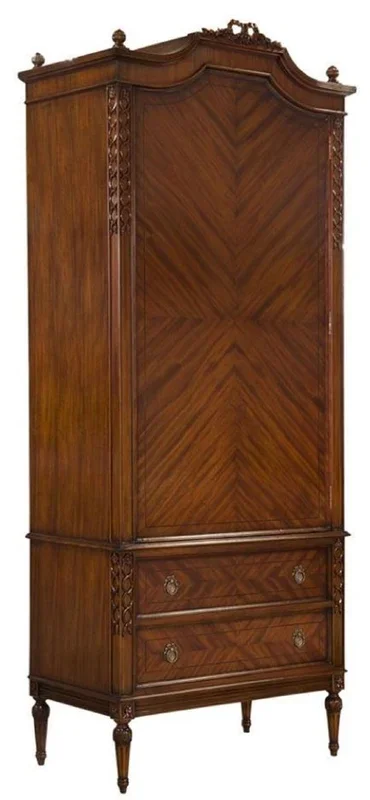 Casa Padrino luxury Art Nouveau wardrobe dark brown – Handmade solid wood bedroom cabinet with door & 2 drawers – Baroque & Art Nouveau Bedroom Furniture