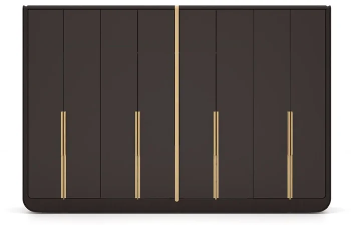 Casa Padrino luxury bedroom cabinet black / beige / brass 350 x 60 x H. 238 cm – Solid wood wardrobe with 8 doors – Bedroom furniture – Hotel furniture – Luxury furniture