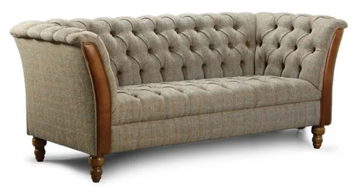 Casa Padrino luxury Chesterfield 2 seater sofa gray / brown 186 x 87 x H. 77 cm – Living room sofa with genuine leather – Chesterfield living room furniture