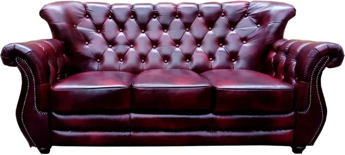 Casa Padrino luxury Chesterfield leather 3 seater sofa bordeaux red – Genuine leather living room sofa – Chesterfield living room furniture