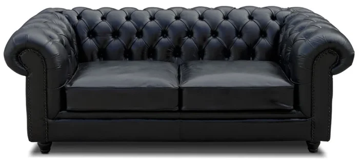 Casa Padrino luxury Chesterfield leather sofa vintage black 200 x 100 x H. 80 cm – Genuine leather living room sofa – Living room furniture – Luxury Chesterfield furniture – Luxury furnishings