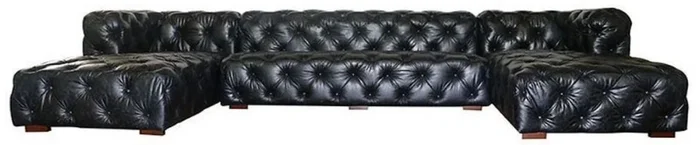 Casa Padrino Luxury Chesterfield Leather U Shape Sofa Vintage Black / Brown 415 x 200 x H. 74 cm – 3 Piece Genuine Leather Living Room Sofa – Living Room Furniture – Luxury Chesterfield Furniture
