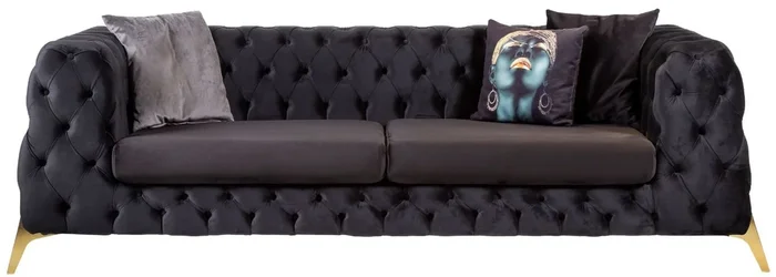 Casa Padrino luxury Chesterfield velvet sofa purple / brass 240 x 95 x H. 81 cm – Modern living room sofa – Chesterfield Furniture