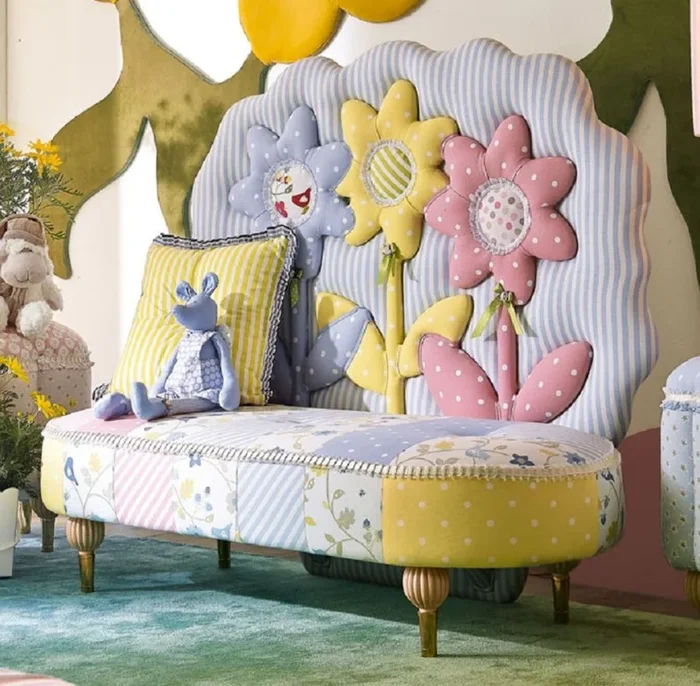 Casa Padrino luxury children&rsquo;s sofa sunflowers colorful – Children&rsquo;s room sofa – Children&rsquo;s room furniture – First class quality – Made in Italy