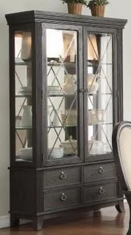 Casa Padrino luxury country style showcase with LED lighting black 124 x 57 x H. 177 cm – Illuminated solid wood display cabinet with 2 glass doors and 4 drawers – Country style furniture