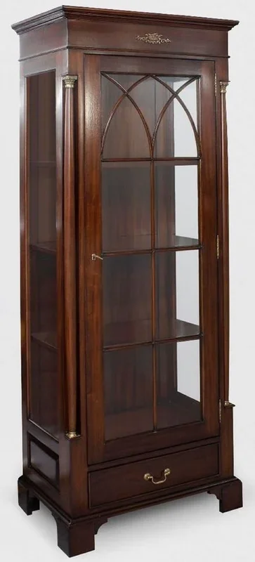 Casa Padrino luxury display cabinet dark brown 70 x 45 x H. 192 cm – Mahogany showcase cabinet with glass door and drawer – Luxury mahogany living room furniture