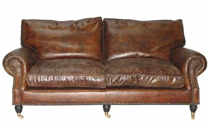 Casa Padrino luxury genuine leather sofa Vintage Cigar Brown leather 3 seater Art Deco