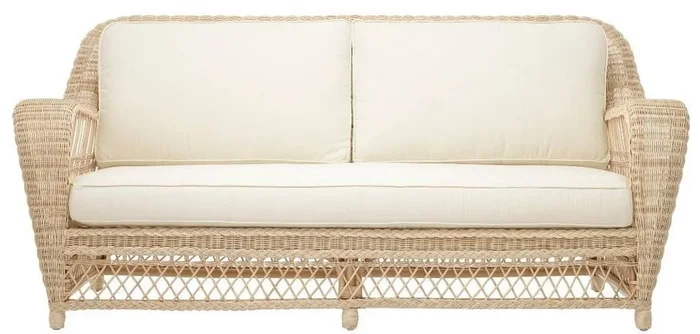 Casa Padrino Luxury Living Room Sofa with Cushions Natural / Cream 202 x 99 x H. 97 cm – Upholstered Couch with Handwoven Rattan Braiding