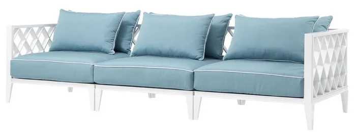 Casa Padrino Luxury Living Room Sofa with Cushions White / Light Blue 275.5 x 93 x H. 69 cm – Living Room Furniture