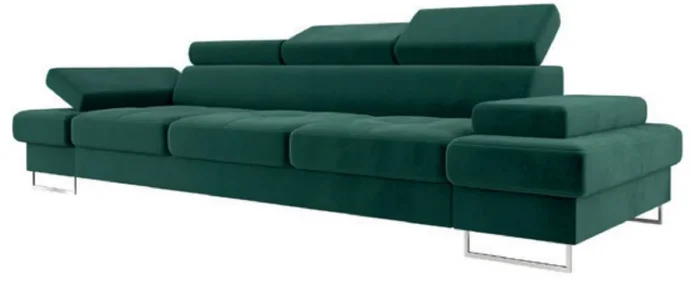 Casa Padrino luxury velvet sofa green / silver 305 x 97 x H. 74-95 cm – Living room sofa with adjustable headrests – Living room furniture – Luxury furniture – Luxury furnishings