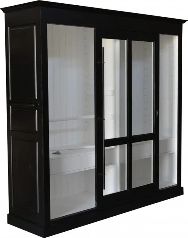 Casa Padrino luxury wardrobe B 226 x H 220 cm haute couture bedroom closet with sliding glass door Black / White – Art Deco Art Nouveau hotel furniture