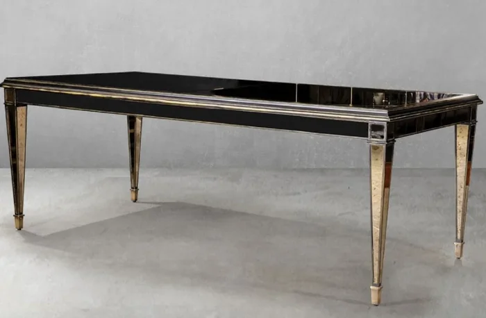Casa Padrino table à manger Art Déco de luxe noir / laiton 213 x 99 x H. 77,5 cm – Table de cuisine en miroir de style Art Déco – Mobilier de salle à manger Art Déco de luxe