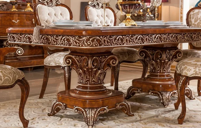 Casa Padrino table à manger baroque de luxe marron / bronze – Magnifique table de salle à manger en bois massif de style baroque – Meuble de salle à manger baroque – Meuble de luxe style baroque