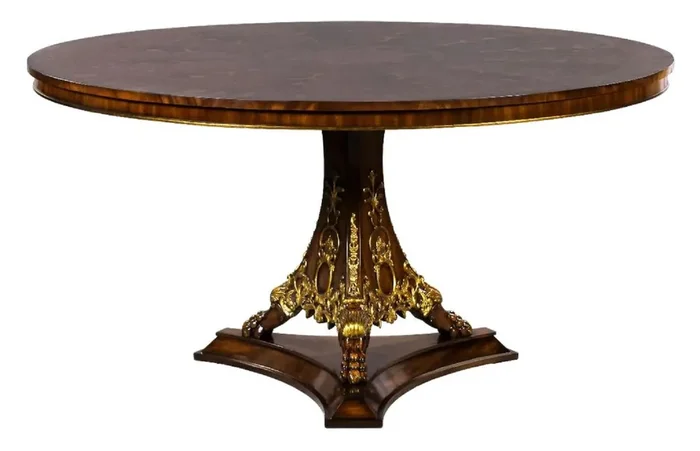 Casa Padrino table à manger baroque de luxe marron foncé marqueterie / or Ø 135 cm – Table de cuisine ronde en bois massif de style baroque – Mobilier de salle à manger de luxe de style baroque
