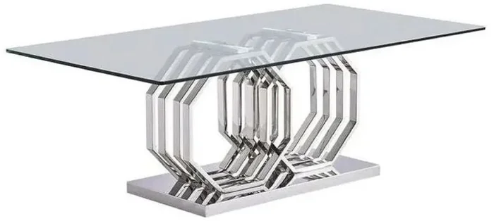 Casa Padrino table à manger de luxe argent 220 x 120 x H. 75 cm – Table de salle à manger rectangulaire en métal avec plateau en verre – Mobilier de salle à manger – Mobilier de luxe