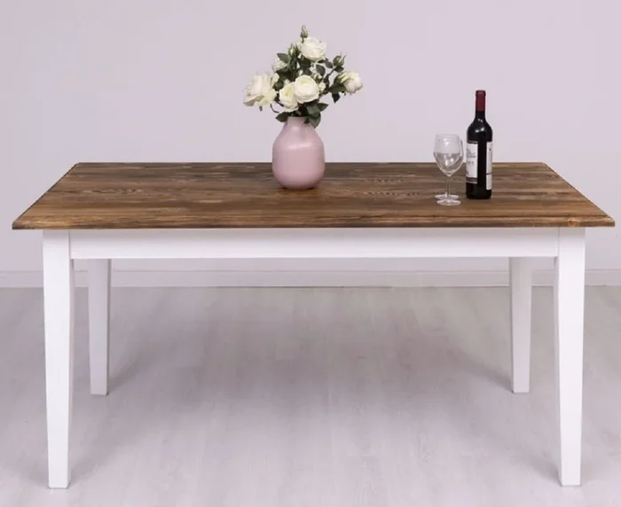 Casa Padrino table à manger de style campagnard marron foncé / blanc 160 x 90 x H. 78 cm – Table de cuisine en bois massif – Meuble de salle à manger de style campagnard