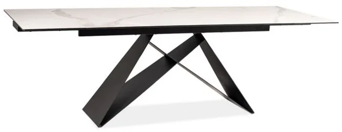 Casa Padrino table à manger design blanc / noir mat 160-240 x 90 x H. 76 cm – Table de salle à manger extensible avec plateau aspect marbre – Mobilier de salle à manger