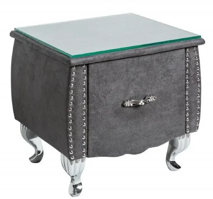 Casa Padrino Table de Chevet Art Déco avec Tiroir et Plateau en Verre Gris Antique / Agent 47 x 41 x H. 45 cm – Meubles de Chambre à Coucher
