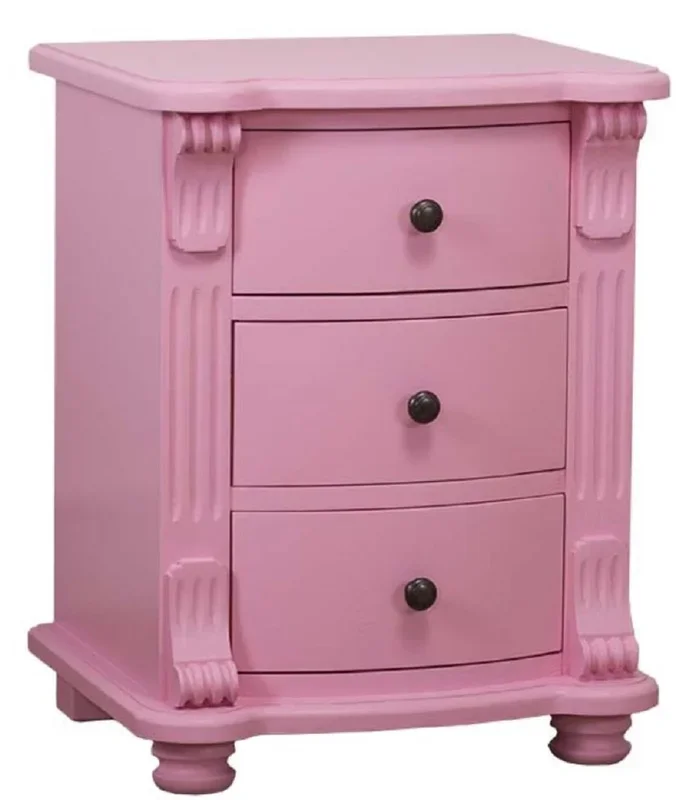 Casa Padrino table de chevet style campagnard avec 3 tiroirs rose 47 x 39 x H. 60 cm – Table de Nuit en Bois Massif – Armoire de Nuit – Mobilier de Chambre de Style Campagnard