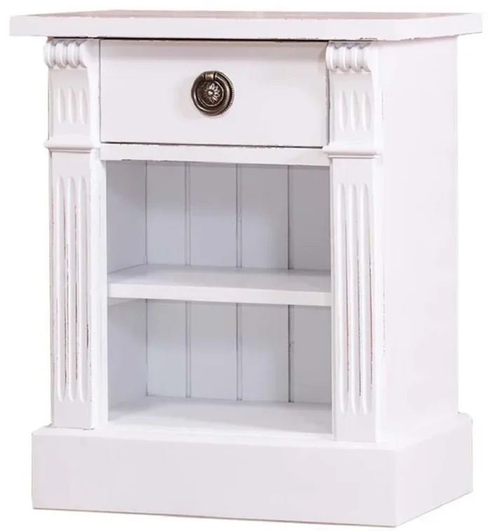 Casa Padrino table de chevet style campagnard avec tiroir et étagère blanc antique 49 x 33 x H. 60 cm – Table de Nuit en Bois Massif – Armoire de Nuit – Mobilier de Chambre de Style Campagnard