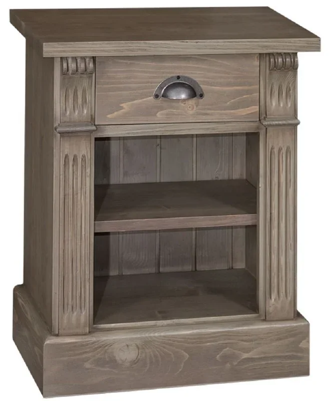 Casa Padrino table de chevet style campagnard avec tiroir et étagère brun 49 x 33 x H. 60 cm – Table de Nuit en Bois Massif – Armoire de Nuit – Mobilier de Chambre de Style Campagnard