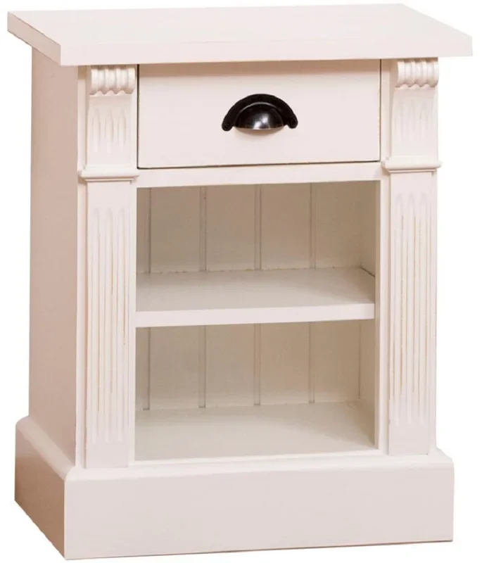 Casa Padrino table de chevet style campagnard avec tiroir et étagère crème 49 x 33 x H. 60 cm – Table de Nuit en Bois Massif – Armoire de Nuit – Mobilier de Chambre de Style Campagnard