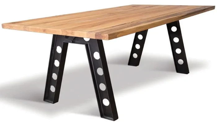 Casa Padrino table de salle à manger de luxe au design industriel – Différentes Tailles et Couleurs – Table de cuisine avec plateau en chêne rustique et pieds en métal – Meubles de Salle à Manger