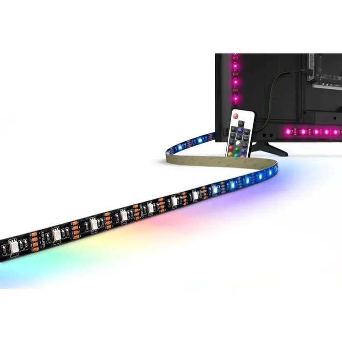 Century Italia Kit-Striscia – Bande LED avec connexion USB pour TV – largeur 0,2cm – longueur 200cm – 5V – dimmable avec télécommande – 1,5W LED par mètre – 30 LED par mètre – IP20 – RGB