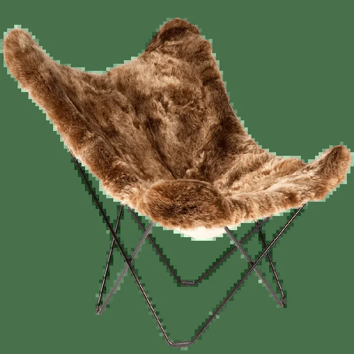 CHAISE CUERO BUTTERFLY PEAU DE MOUTON MARRON