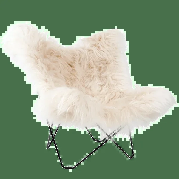 CHAISE CUERO PAPILLON LONGUE EN PEAU DE MOUTON BLANC