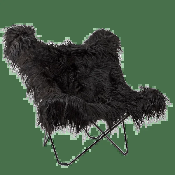 CHAISE CUERO PAPILLON LONGUE EN PEAU DE MOUTON NOIR