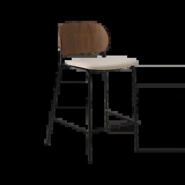 Chaise d’îlot 65 cm tissu et bois pieds métal Sofia – Écru – Noyer