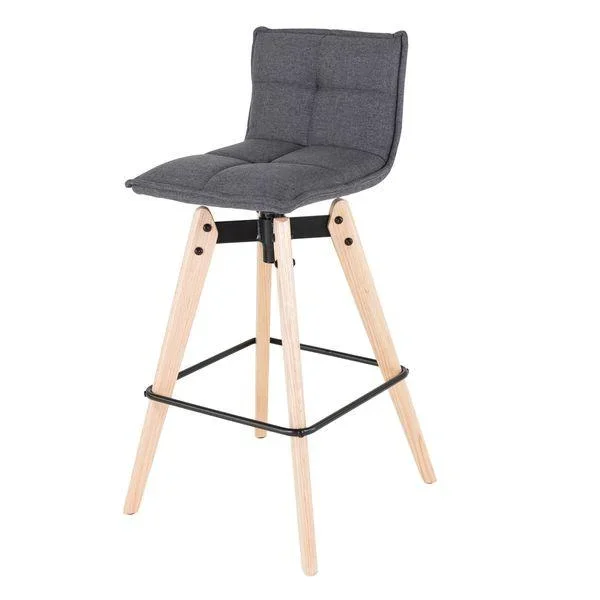 Chaise de bar design grise en tissu piétement chêne MAE
