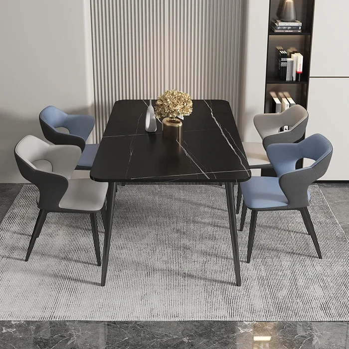Chaise de bras de salle à manger contemporaine en cuir fini majuscule incurvé à l’arrière-chaise arrière