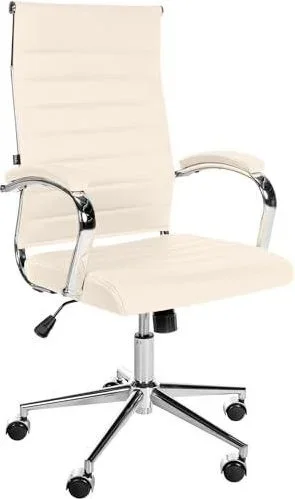 Chaise de Bureau Mollis I Chaise de Bureau pivotante avec revêtement en Cuir véritable, Couleur:crème