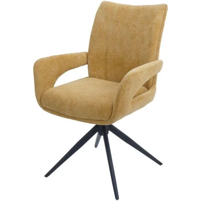 Chaise de salle à manger 273, chaise de cuisine, pivotante avec retour automatique, tissu/textile chenille (310 g/m²) Öko-Tex, jaune moutarde
