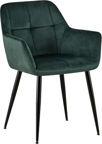 Chaise De Salle A Manger Emia en Velours I Siège Retro avec Accoudoirs I Piètement en Métal Noir I Boutons décoratifs Chics, Couleur:Vert, Matériel:Ve