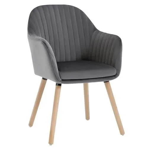 Chaise de Salle à Manger en Velours, Chaise Cuisine, sur Pieds en Bois Massif, Gris Foncé, BH95dgr-1