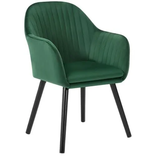 Chaise de Salle à Manger en Velours, Chaise Cuisine, sur Pieds en Bois Massif, Vert Foncé BH259dgn-1