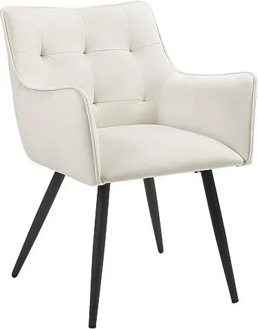 Chaise de Salle à Manger Scandinave, Chaise Rembourrée avec Dossier et Accoudoirs, Fauteuil avec Pieds en Métal, pour Salon, Chambre à Coucher, en Vel Blanc