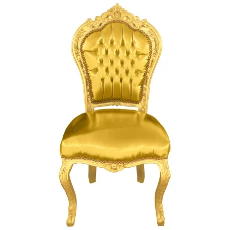 Chaise de style Baroque Rococo simili cuir doré et bois doré