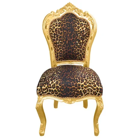 Chaise de style Baroque Rococo tissu léopard et bois doré