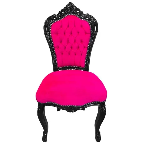 Chaise de style Baroque Rococo tissu velours rose fuchsia et bois noir