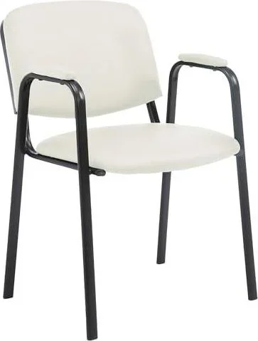Chaise De Visiteur Ken Pro Similicuir I Accoudoirs Rembourrés I Siège De Salle DAttente I Piètement en Metal, Couleur:crème Blanc