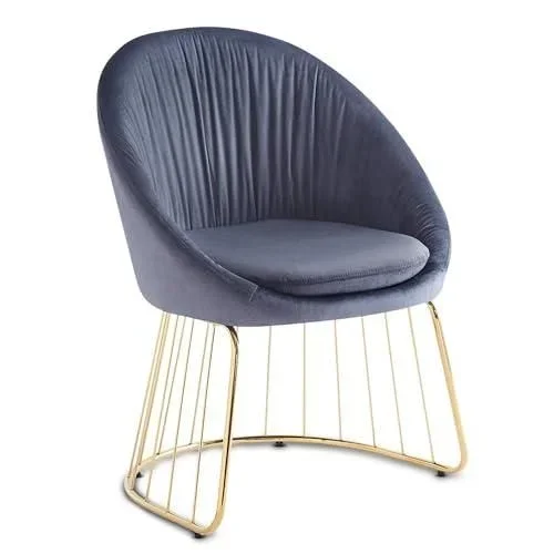 Chaise Design avec Dossier Arrondi Effet drapé Pralion Pied Or et Velours Gris